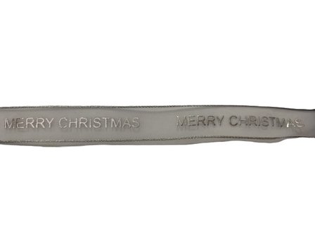 Lint creme Merry christmas organza zilver 15mm p/mtr