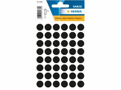Stickers rond 13mm p/240st zwart herma