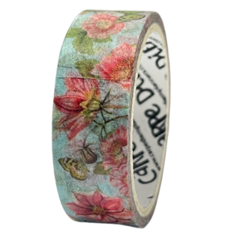 Masking tape blauw/roze bloem 15mm p/5m