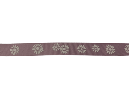 Lint lila bloem 15mm p/mtr ribbel wit