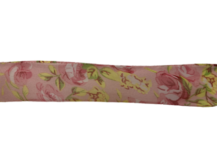 Lint roze organza 38mm p/mtr bloemen 