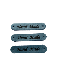 Label blauw Handmade nepleer 6x1cm p/st