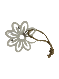 Houten hanger bloem 4cm p/5st wit met touw
