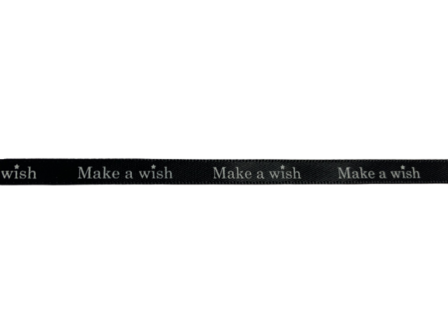 Lint zwart satijn 6mm p/mtr make a wish 