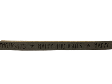 Leren band Happy Thoughts 10mm p/50cm grijs