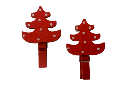 Knijper kerstboom rood/wit 4cm p/25st hout