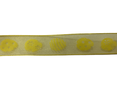 Lint geel paasei 25mm p/mtr organza met ijzerdraad 