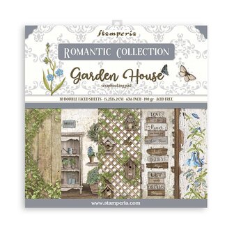 Paper pad 15x15cm Romantic Garden House p/10vel