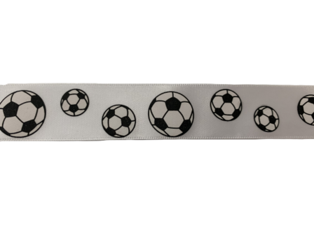 Lint wit voetbal satijn 25mm p/mtr