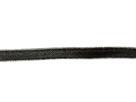 Lint zwart electric zilver met glitter randen 10mm p/mtr