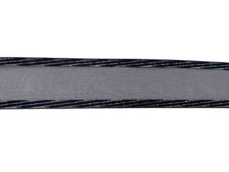 Lint donkerblauw 25mm p/m organza satin edge glitter