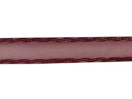 Lint bordeaux rood 25mm p/m organza satin edge glitter