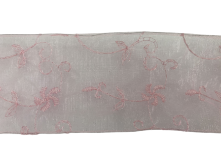 Lint roze gestikte krullen 62mm p/m organza
