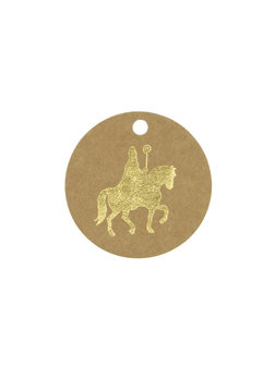Label Sinterklaas paard 5cm p/5st kraft/goud