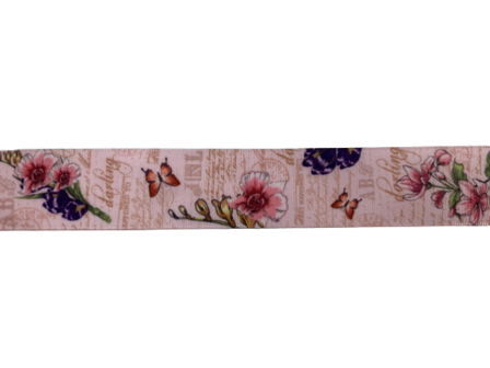 Lint roze vlinders en bloemen 25mm p/mtr Diary 