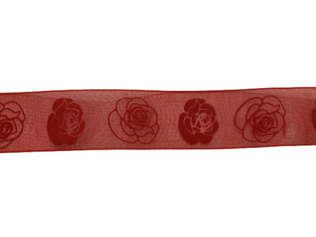 Lint rood roos 25mm p/mtr organza