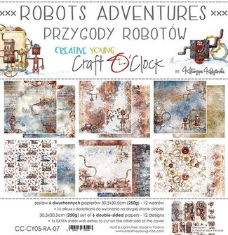 Paper pad 30.5x30.5cm Robot Adventures p/6vel