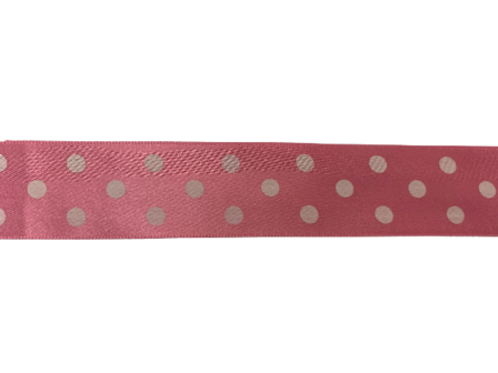 Lint roze stip satijn 25mm p/mtr