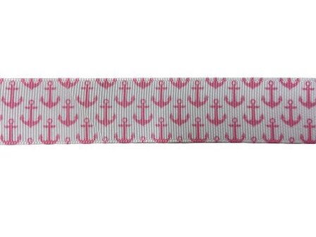 Lint wit met roze anker 22mm p/m