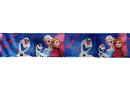 Lint blauw prinsessen &amp; sneeuwpop 22mm p/m