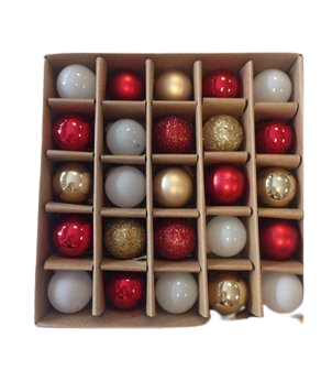 Kerstballetjes 20mm p/25st rood/wit/goud