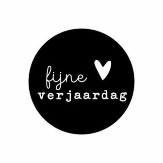 Sticker Fijne verjaardag hartje 40mm p/20st zwart