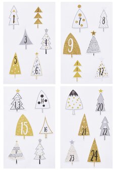 Stickers Adventcijfers goud bomen p/set