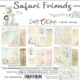 Paper pad 15.25x15.25cm Safari Friends p/24vel