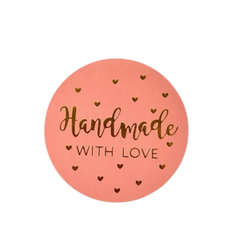 Sticker Handmade with love hartjes 40mm p/20st roze