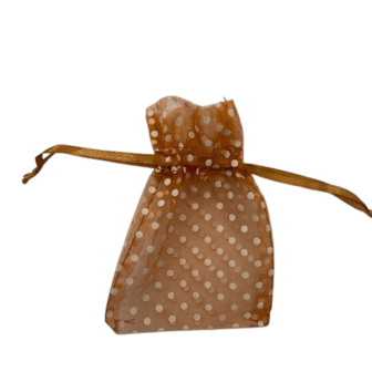 Zakken bruin 7.5x10cm  p/10st organza stip