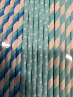 Rietjes assorti lichtblauw stip/streep/2kleuren blauw p/15st