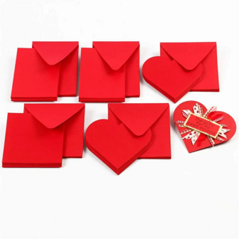Envelop met kaart rood hart 12.5x12.5cm p/10st 