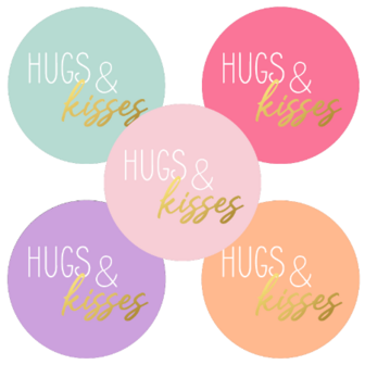 Sticker Hugs &amp; Kisses Pastel assorti 40mm p/20st