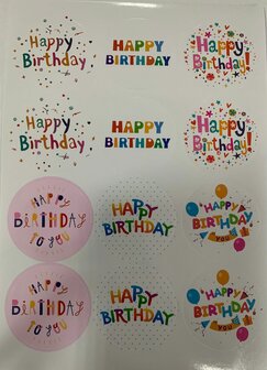 Stickervel Happy Birthday wit/gekleurd A5 p/12st