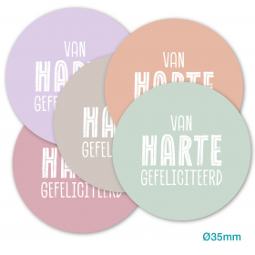 Sticker Harte gefeliciteerd trendkleuren 35mm p/20st