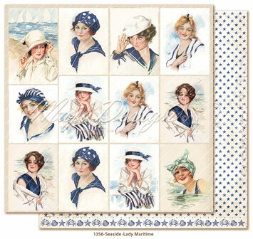 Scrappapier Seaside Lady Maritime Ephemera 30.5x30.5cm p/vel