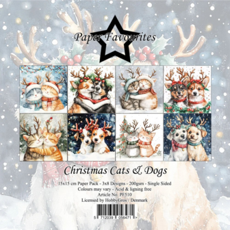 Paper pad 15x15cm Christmas cats en dogs p/24vel