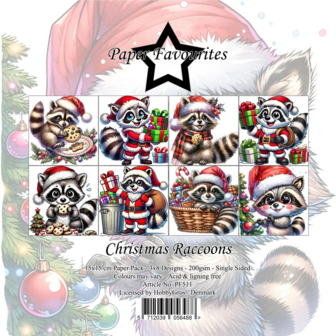 Paper pad 15x15cm Christmas racoons p/24vel