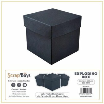 Exploding Box zwart 10x10x10cm p/3st