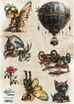 Rice Paper Steampunk time A4 (21x29.7cm) 25-30g A4 p/vel luchtballon