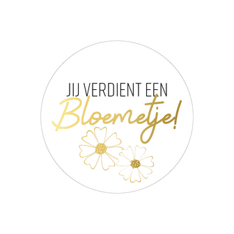 Sticker hij verdient een bloemetje 40mm p/20st wit-goud