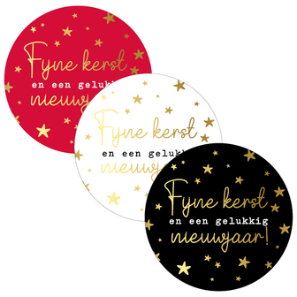 Sticker Fijne kerst en gelukkig nieuwjaar 40mm 3 soorten p/20st wit-zwart/rood