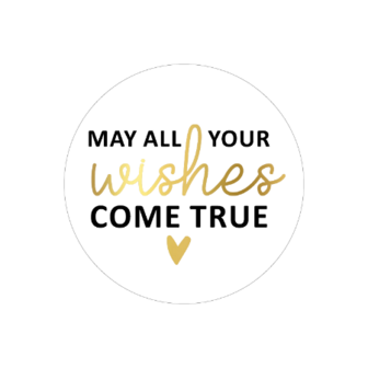 Sticker may all your wishes come true 40mm p/20st wit-goud