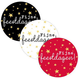 Sticker Fijne feestdagen 40mm 3 soorten p/20st wit-zwart/rood