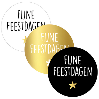 Sticker Fijne feestdagen 40mm 3 soorten p/20st wit-zwart/goud