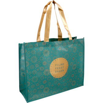 Tas shopper groen fijne feestdagen 45x15x36cm p/st