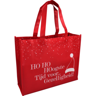 Tas shopper rood Ho Ho hoogste tijd 45x15x36cm p/st