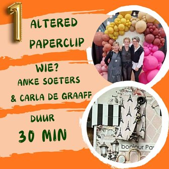 Workshop 1: Anke en Carla Altered Paperclip tijd: 15.30-16.00 zaterdag