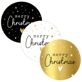 Sticker Merry christmas 3 kleuren 40mm p/20st