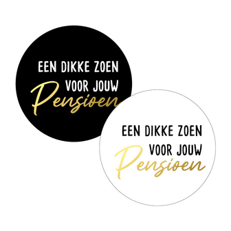 Sticker Een dikke zoen voor jouw Pensioen p/20st wit-goud 40mm